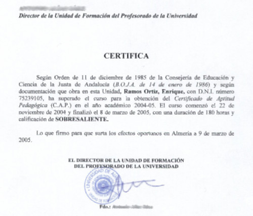 Certificado de Aptitud Pedagógica (CAP) - Formación Profesional para el Empleo (FPE)