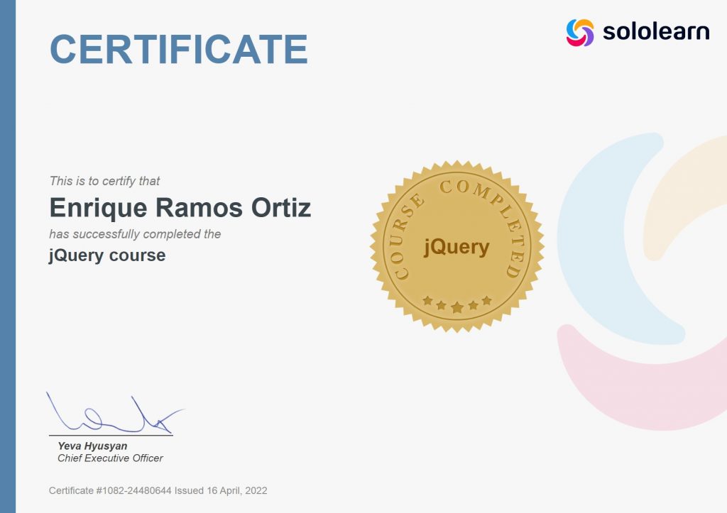 Certificado curso jQuery (sololearn)
