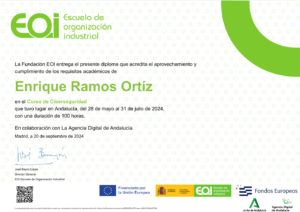Lee más sobre el artículo Certificado/Diploma Curso Ciberseguridad (EOI)
