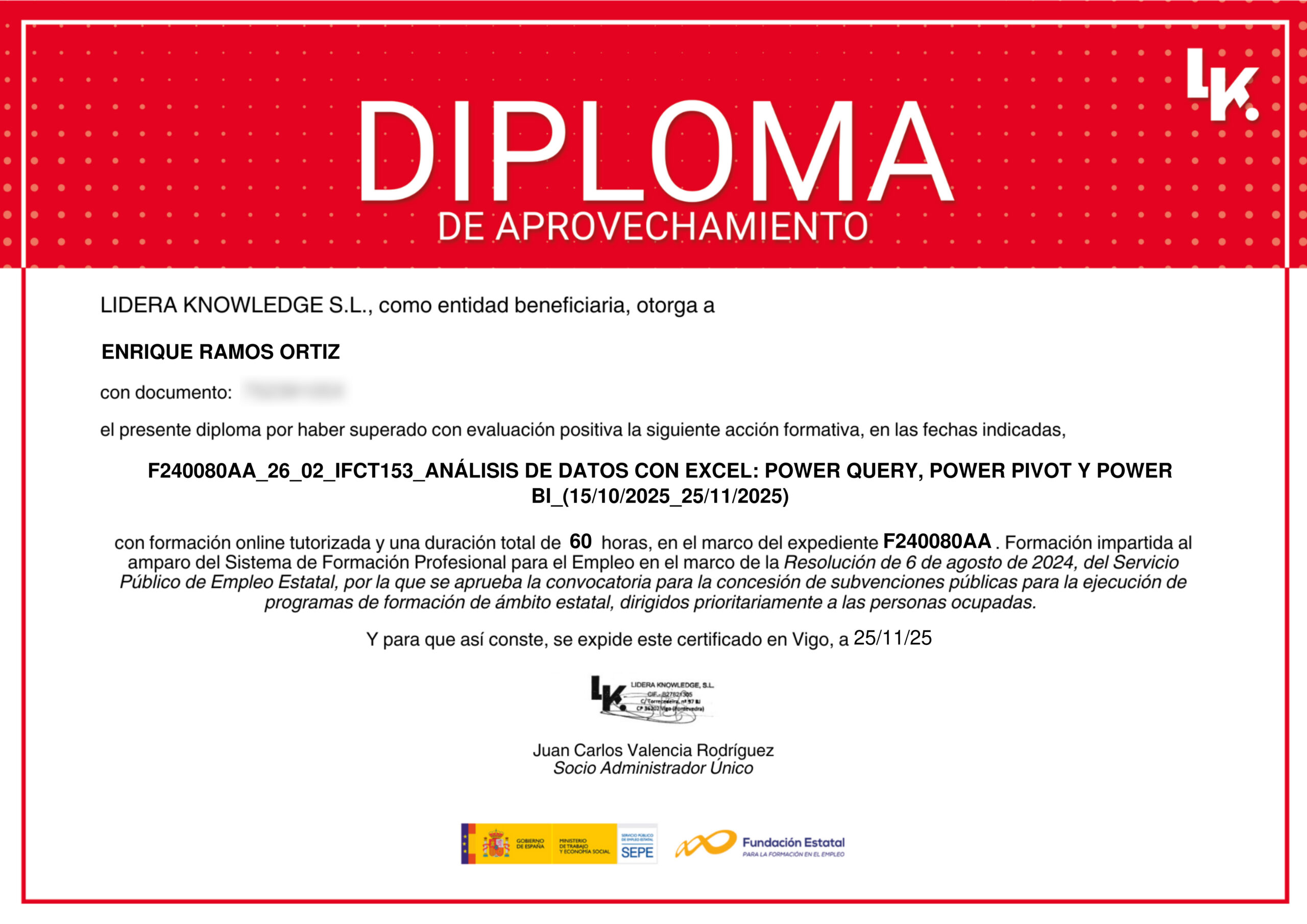 En este momento estás viendo Certificado/Diploma curso Análisis de datos con Excel: Power Query, Power Pivot y Power Bi (IFCT153)